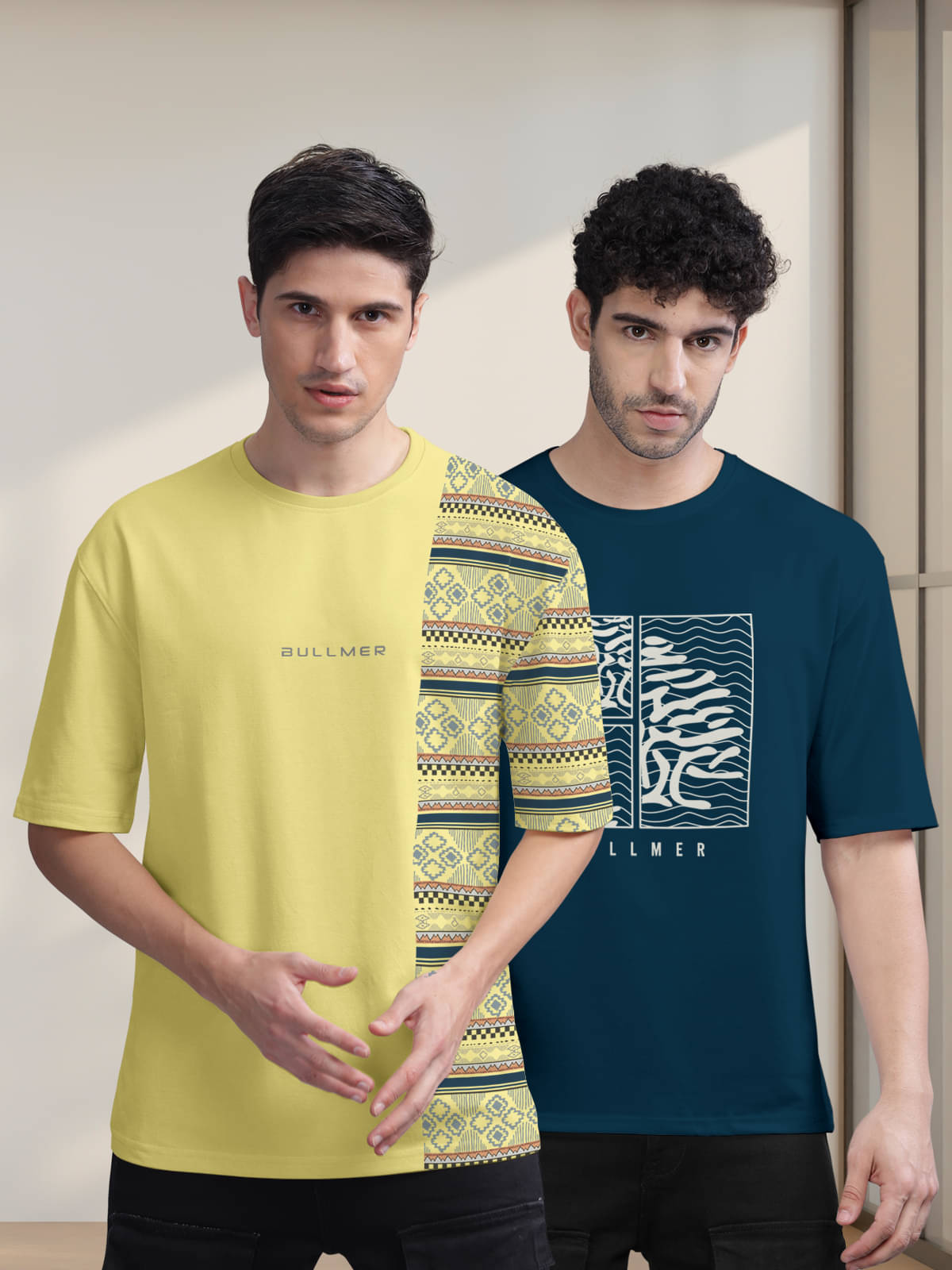 BULLMER Men Cotton Blend Oversized Fit Printed T-Shirt ( Blue ) BULLMER Men Cotton Blend Oversized Fit Printed T-Shirt ( Blue )