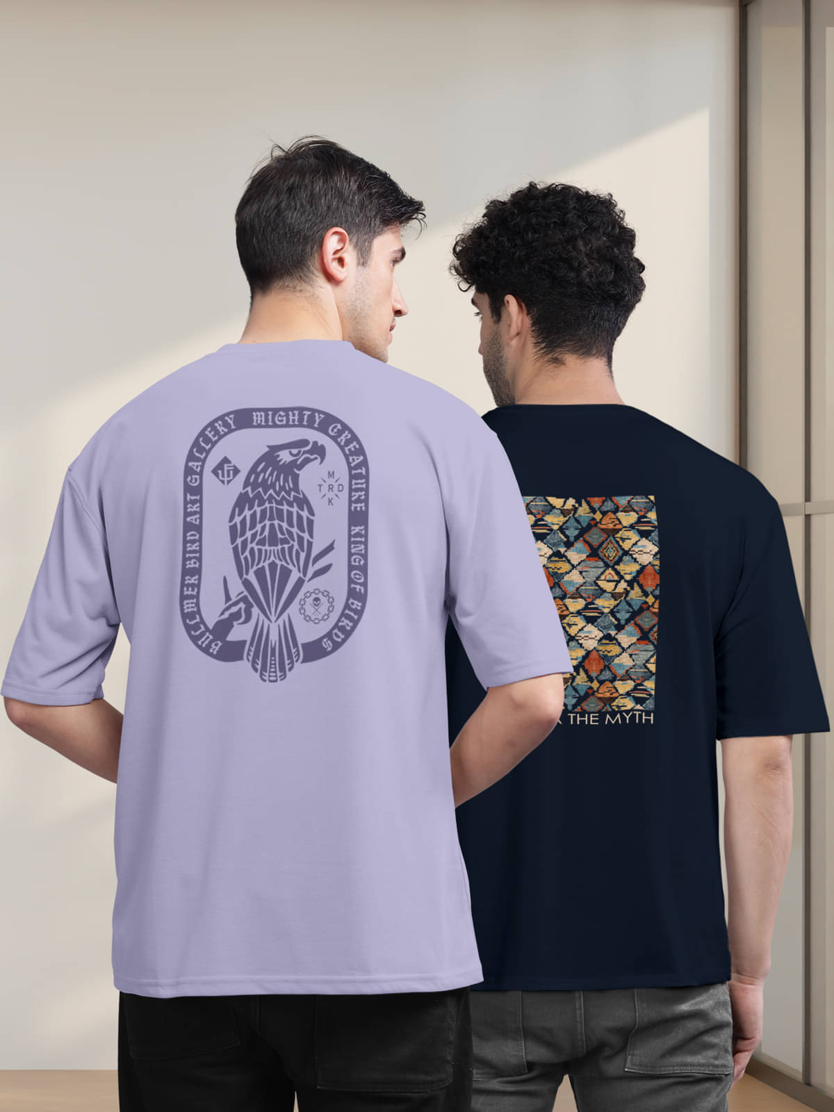     			BULLMER Men Cotton Blend Oversized Fit Printed T-Shirt ( Navy Blue )