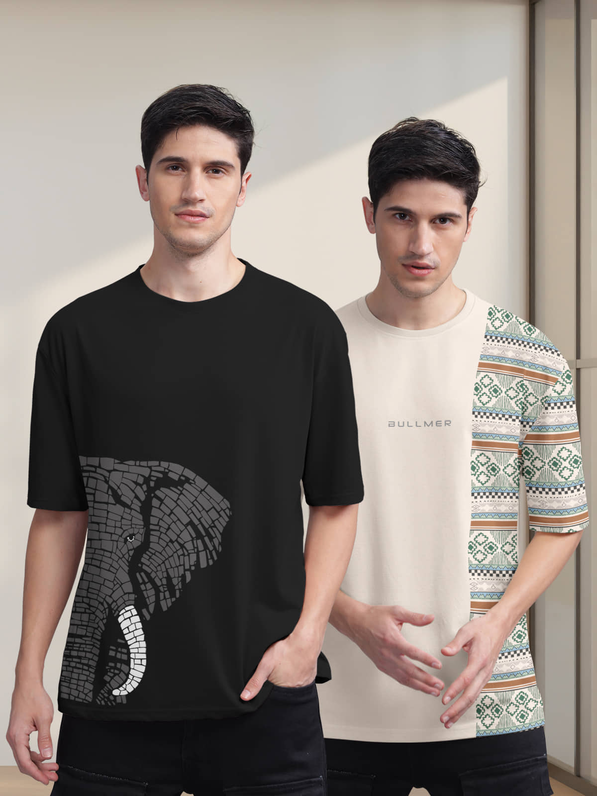 BULLMER Pack of 2 Cotton Blend Oversized Fit Men's T-Shirt ( Yellow )