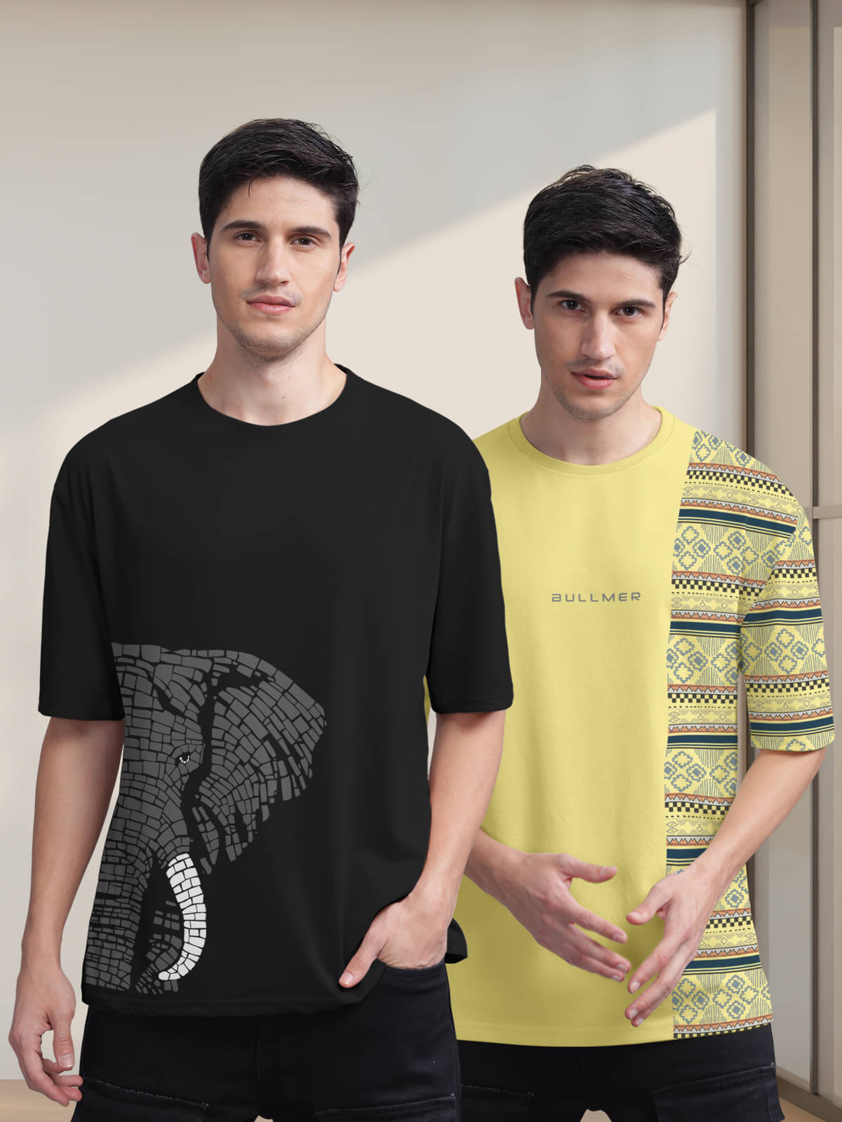 BULLMER Pack of 2 Cotton Blend Oversized Fit Men's T-Shirt ( Yellow ) BULLMER Pack of 2 Cotton Blend Oversized Fit Men's T-Shirt ( Yellow )