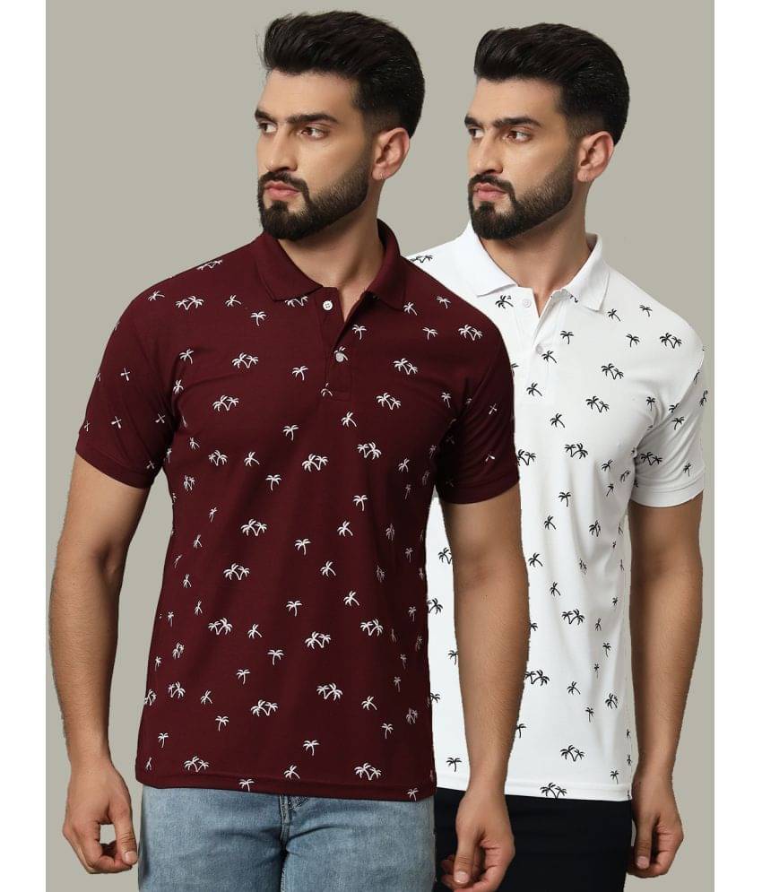 DENNIN Pack of 2 Cotton Blend Regular Fit Printed Half Sleeves Men's Polo T Shirt ( Maroon ) DENNIN Pack of 2 Cotton Blend Regular Fit Printed Half Sleeves Men's Polo T Shirt ( Maroon )