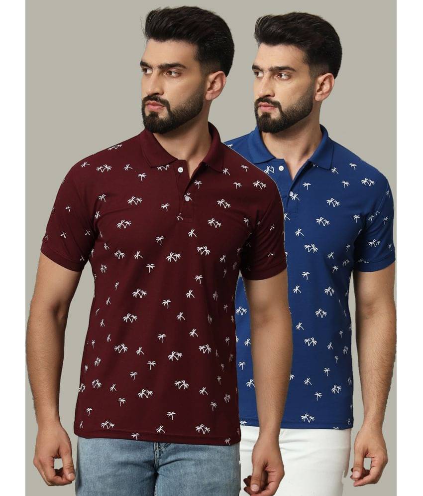 DENNIN Pack of 2 Cotton Blend Regular Fit Printed Half Sleeves Men's Polo T Shirt ( Maroon ) DENNIN Pack of 2 Cotton Blend Regular Fit Printed Half Sleeves Men's Polo T Shirt ( Maroon )
