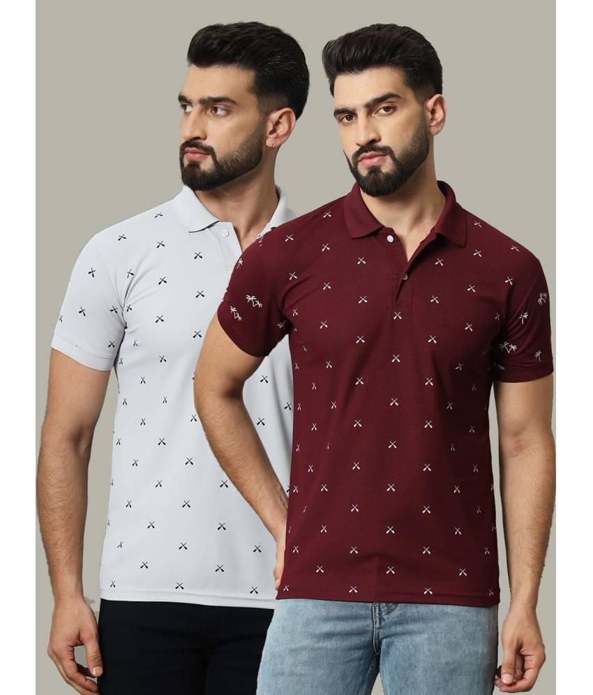 DENNIN Pack of 2 Cotton Blend Regular Fit Printed Half Sleeves Men's Polo T Shirt ( Grey ) DENNIN Pack of 2 Cotton Blend Regular Fit Printed Half Sleeves Men's Polo T Shirt ( Grey )