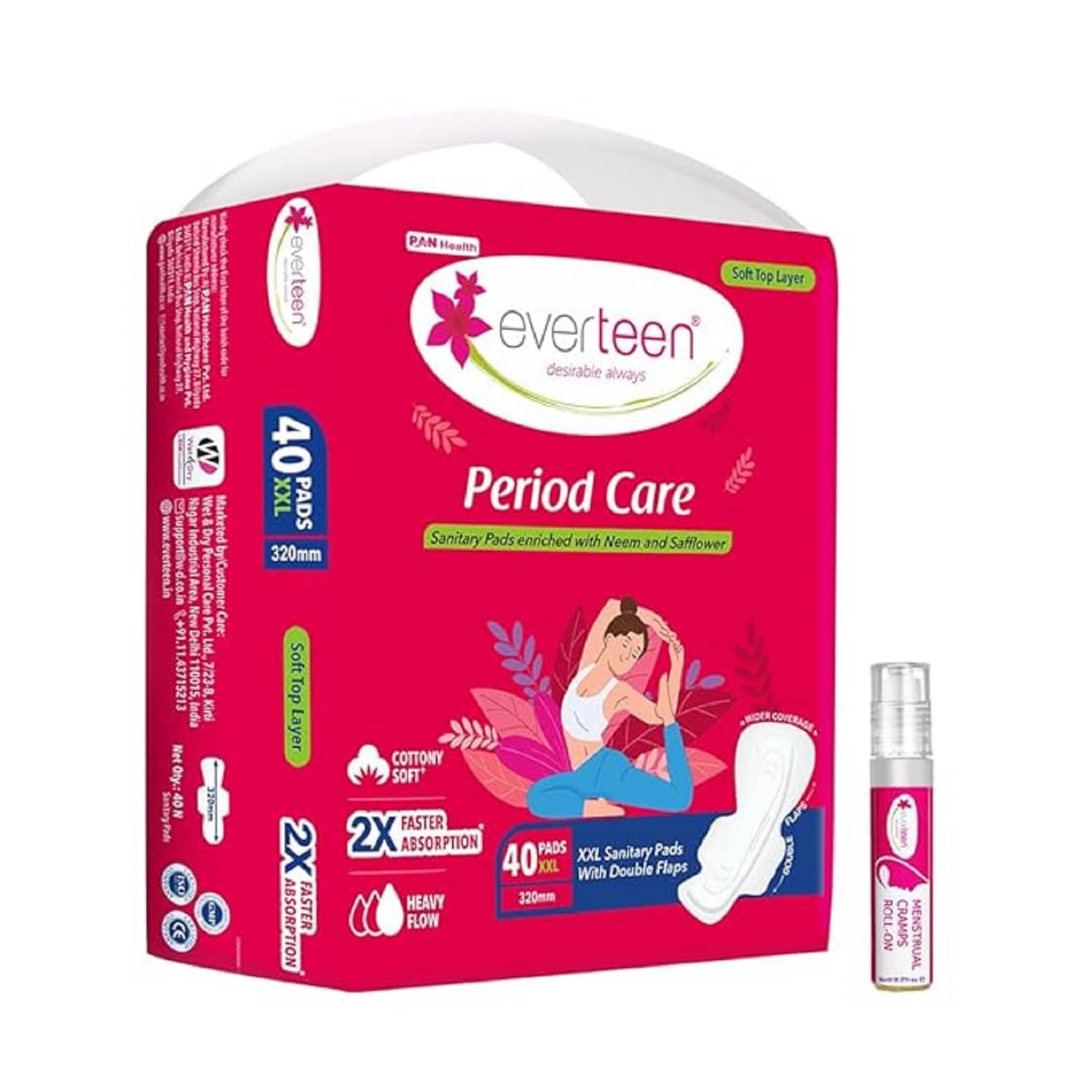 everteen combo 40 XXL Soft with Free Menstrual Period Pain Relief Cramps Roll-On (5ml)