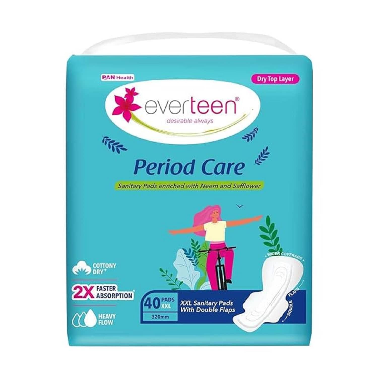 Period Care XXL Dry 40 Sanitary Pads 320mm enriched with Neem and Safflower - 1 Pack (40 Pads)