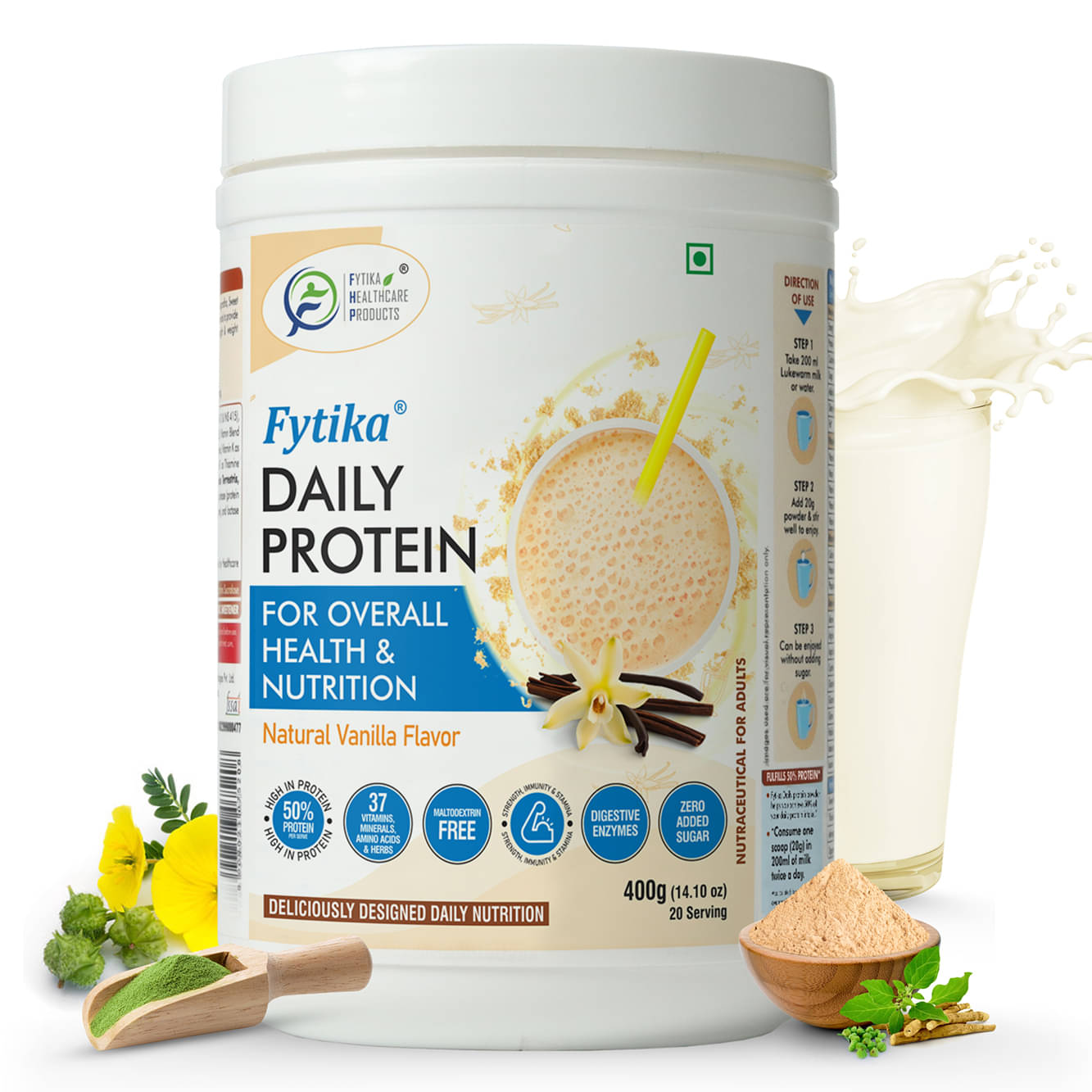 FYTIKA Daily Protein powder Vanilla flavour- 400 G FYTIKA Daily Protein powder Vanilla flavour- 400 G