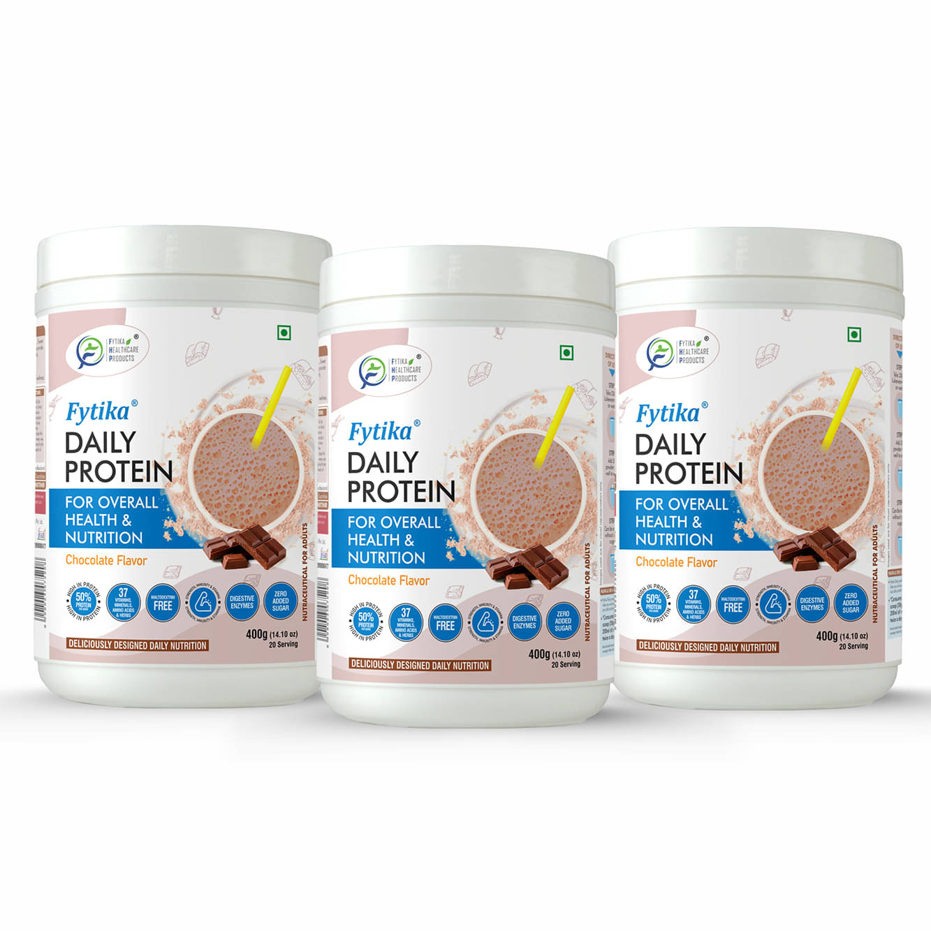     			FYTIKA Daily Protein powder Chocolate flavour- 3x400G, (Pack of 3)