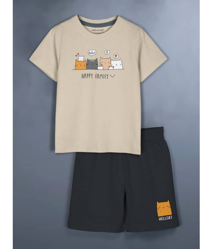 HELLCAT Pack of 1 Girls Cotton Blend Top With Shorts ( Beige )