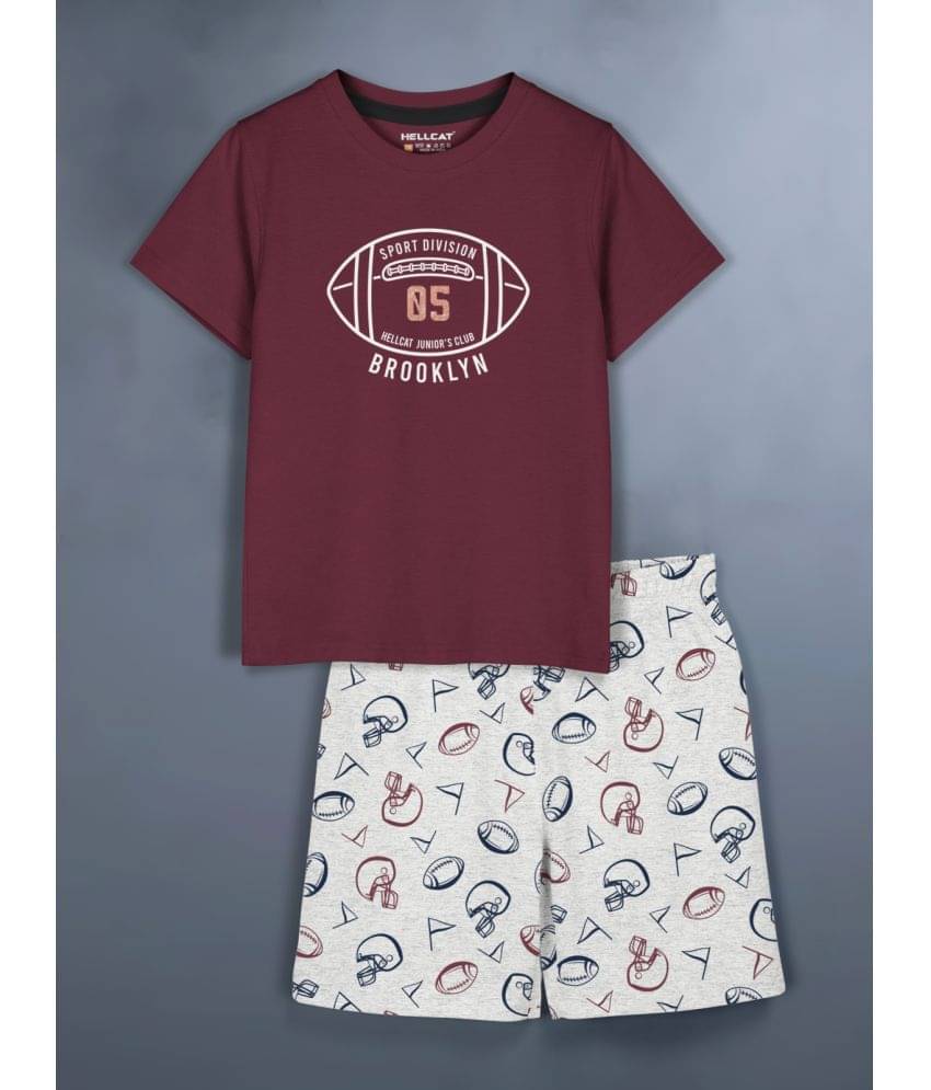    			HELLCAT Pack of 1 Girls Cotton Blend Top With Shorts ( Burgundy )