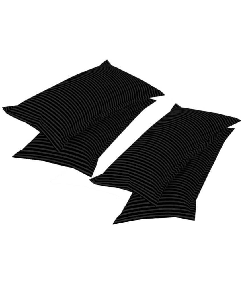 Handloomwala - Pack of 4 Poly Cotton Horizontal Striped Regular Pillow Cover ( 66.04 cm(26) x 43.18 cm(17) ) - Black Handloomwala - Pack of 4 Poly Cotton Horizontal Striped Regular Pillow Cover ( 66.04 cm(26) x 43.18 cm(17) ) - Black