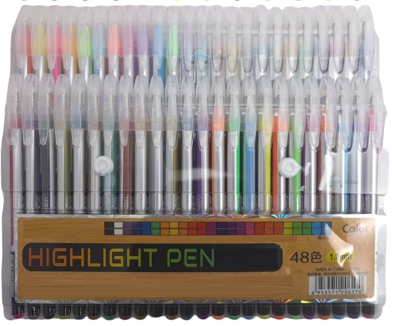 Highlight Pen 48 Pcs-Neon Color Pen Set,Glitter,Metallic,Neon Pen Set,Artist Drawing&Sketching Marker Pens,48 Shades Highlight Gel Pen For Kids,bold - Stationery | Buy online on ZillyBuy