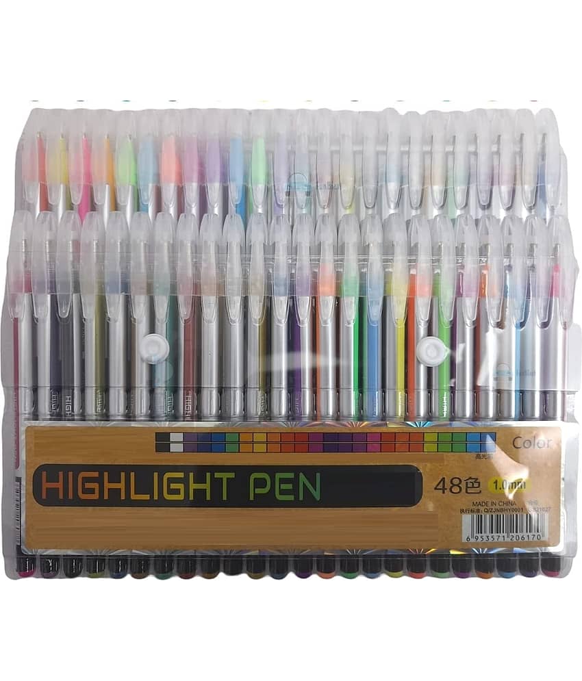 Highlight Pen 48 Pcs-Neon Color Pen Set,Glitter,Metallic,Neon Pen Set,Artist Drawing&Sketching Marker Pens,48 Shades Highlight Gel Pen For Kids,bold - Stationery | Buy online on ZillyBuy