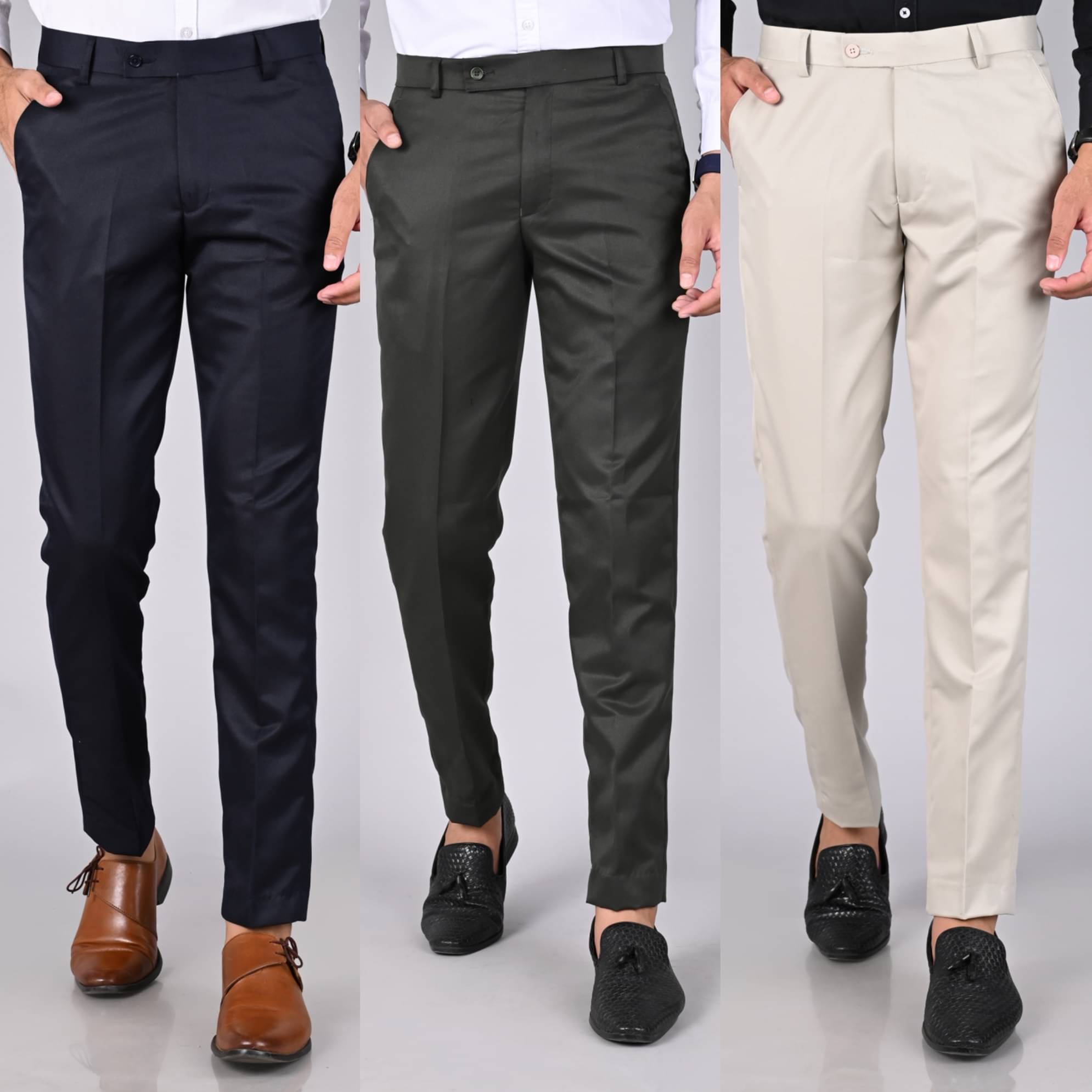    			MANCREW Regular Flat Men's Formal Trouser - Multicolor ( Pack of 3 )