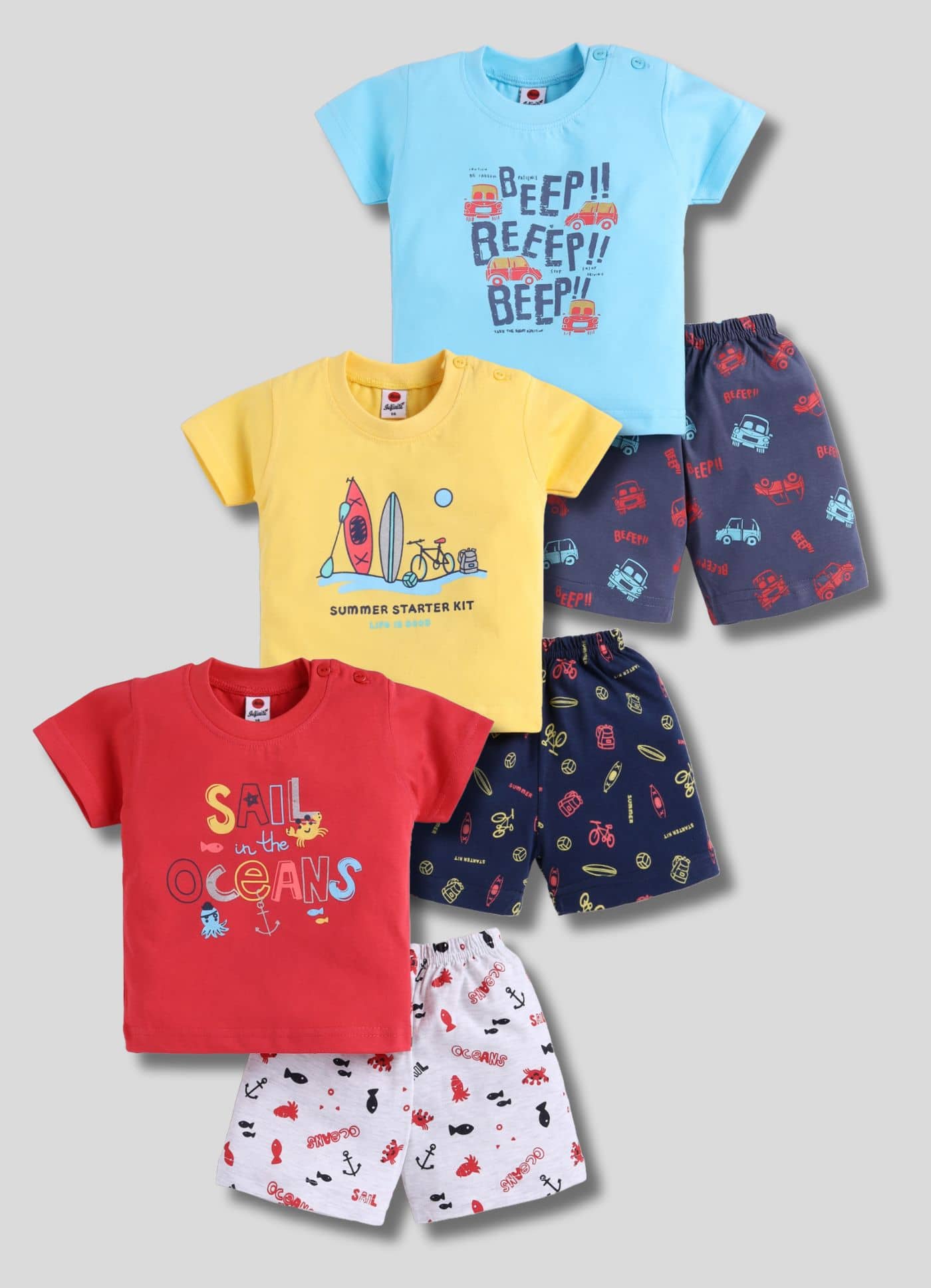 Mars Infiniti Pack of 3 Unisex for Baby Cotton T-Shirt & Shorts ( Multicolor )
