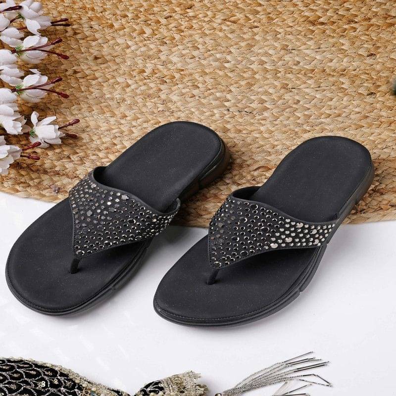 NATSHUZ Black Women's Slipper     			NATSHUZ Black Women's Slipper