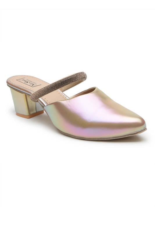 NATSHUZ Gold Women's Mules Heels NATSHUZ Gold Women's Mules Heels
