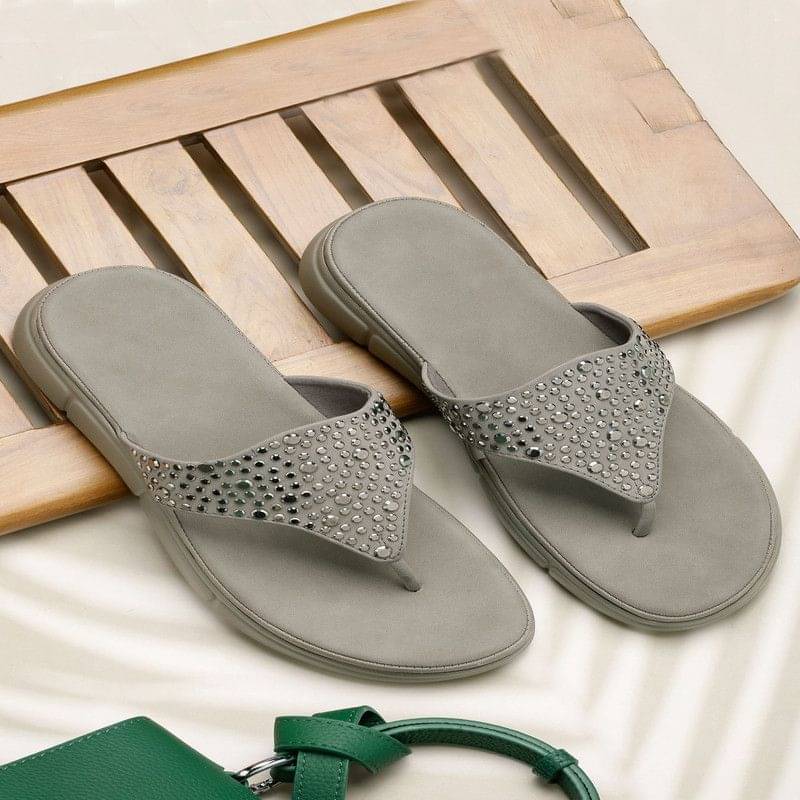 NATSHUZ Light Grey Women's Slipper     			NATSHUZ Light Grey Women's Slipper