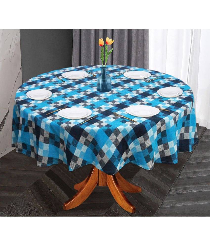     			Oasis Hometex Checks Cotton 6 Seater Round Table Cover ( 152 x 152 ) cm Pack of 1 Blue