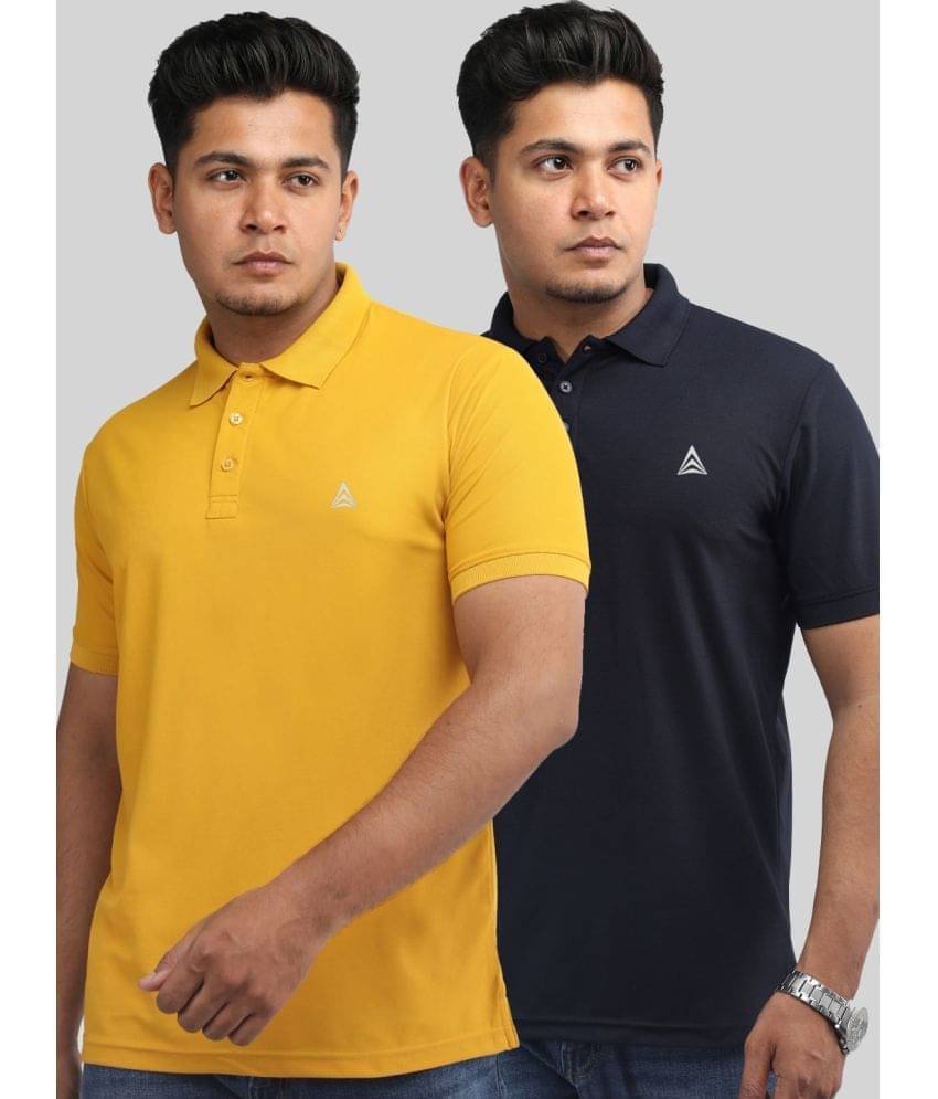 PROPERSEVEN Pack of 2 Polyester Regular Fit Solid Half Sleeves Men's Polo T Shirt ( Mustard ) PROPERSEVEN Pack of 2 Polyester Regular Fit Solid Half Sleeves Men's Polo T Shirt ( Mustard )