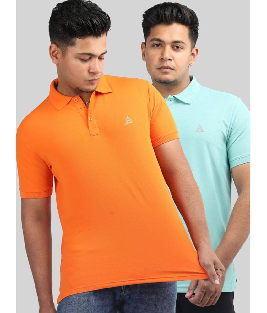 PROPERSEVEN Pack of 2 Polyester Regular Fit Solid Half Sleeves Men's Polo T Shirt ( Orange ) PROPERSEVEN Pack of 2 Polyester Regular Fit Solid Half Sleeves Men's Polo T Shirt ( Orange )