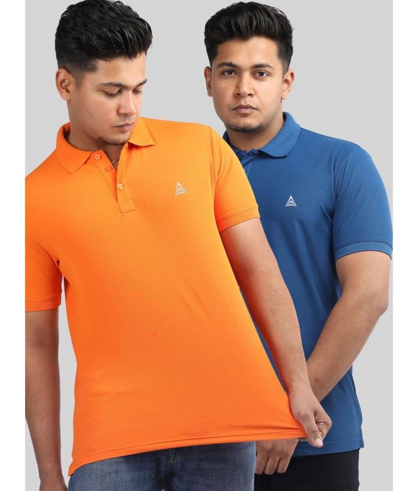 PROPERSEVEN Pack of 2 Polyester Regular Fit Solid Half Sleeves Men's Polo T Shirt ( Orange ) PROPERSEVEN Pack of 2 Polyester Regular Fit Solid Half Sleeves Men's Polo T Shirt ( Orange )