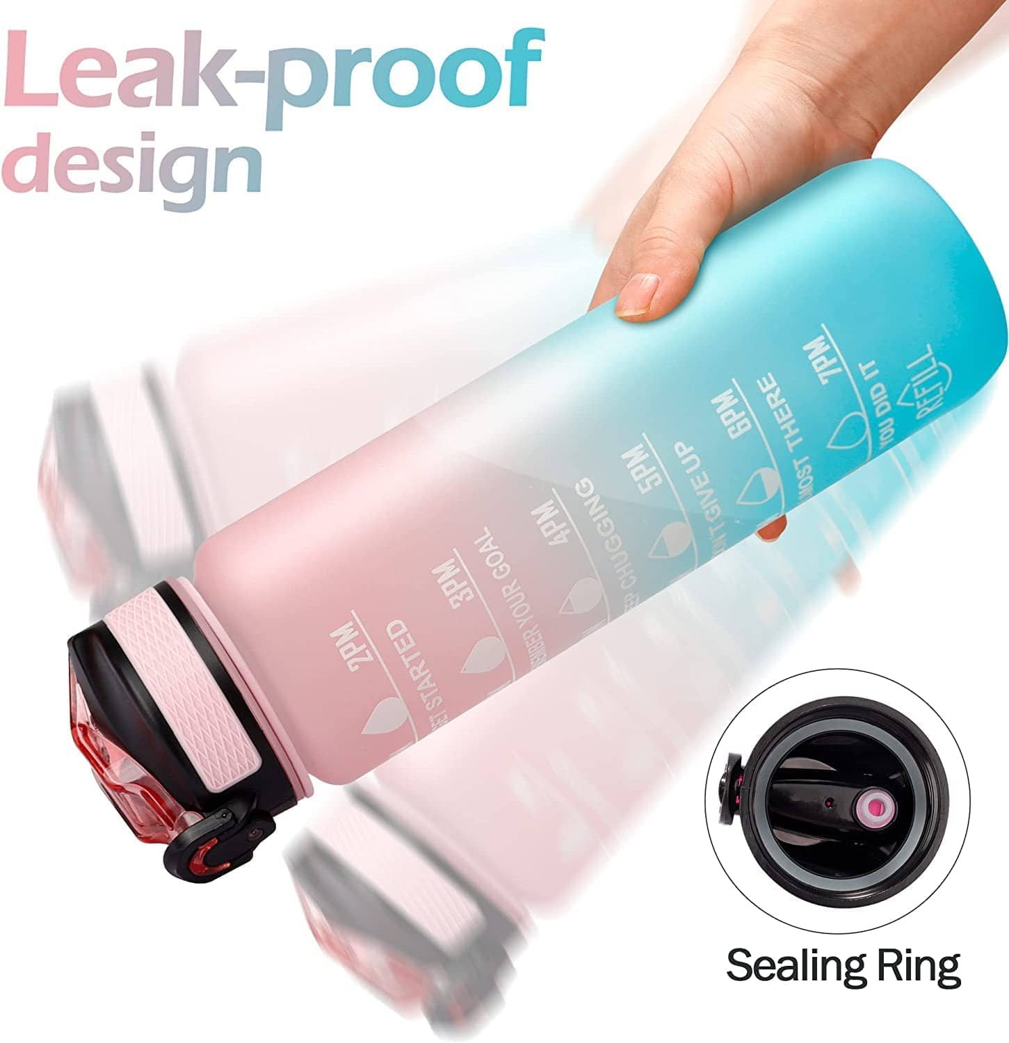 Plastic Water Bottles 1 Litre Sipper Bottle For Adults Motivational Water Bottle Sipper With Straw & Time For Gym Office School Home Water Bottle For Kids (Black & White) - Stationery | Buy online on ZillyBuy