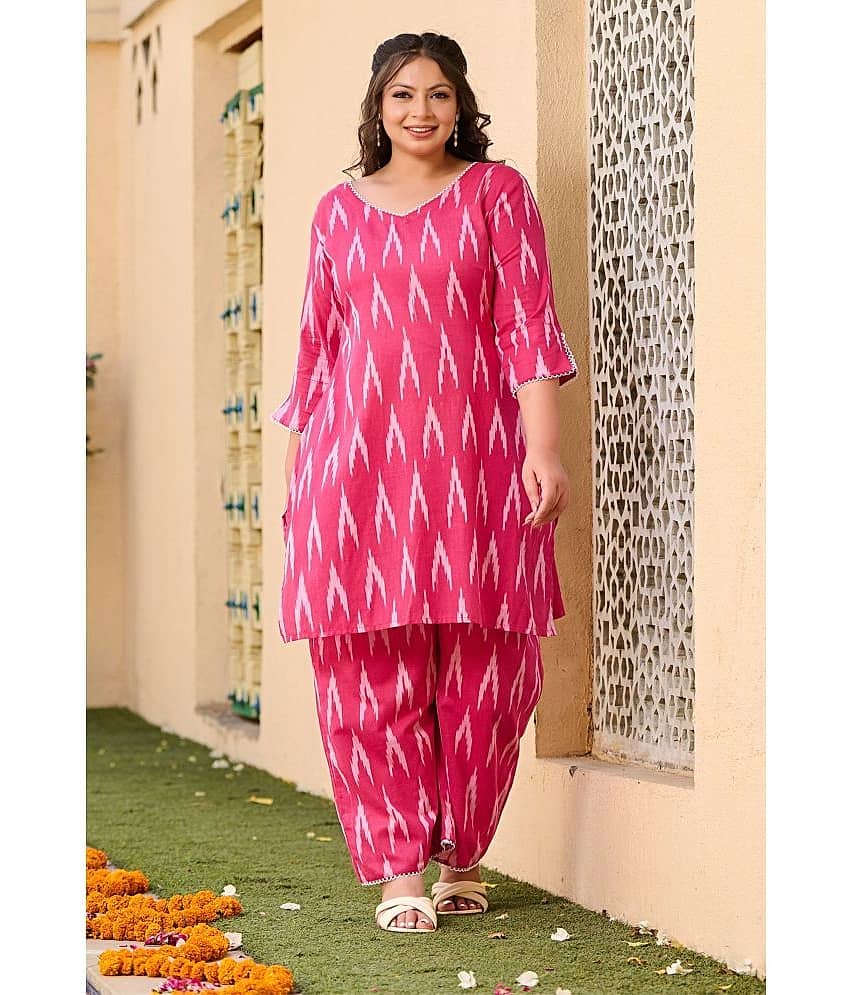 PrettyPlus by Desinoor.com Women Printed Tunic With Palazzos Co-Ord Set ( Pink )