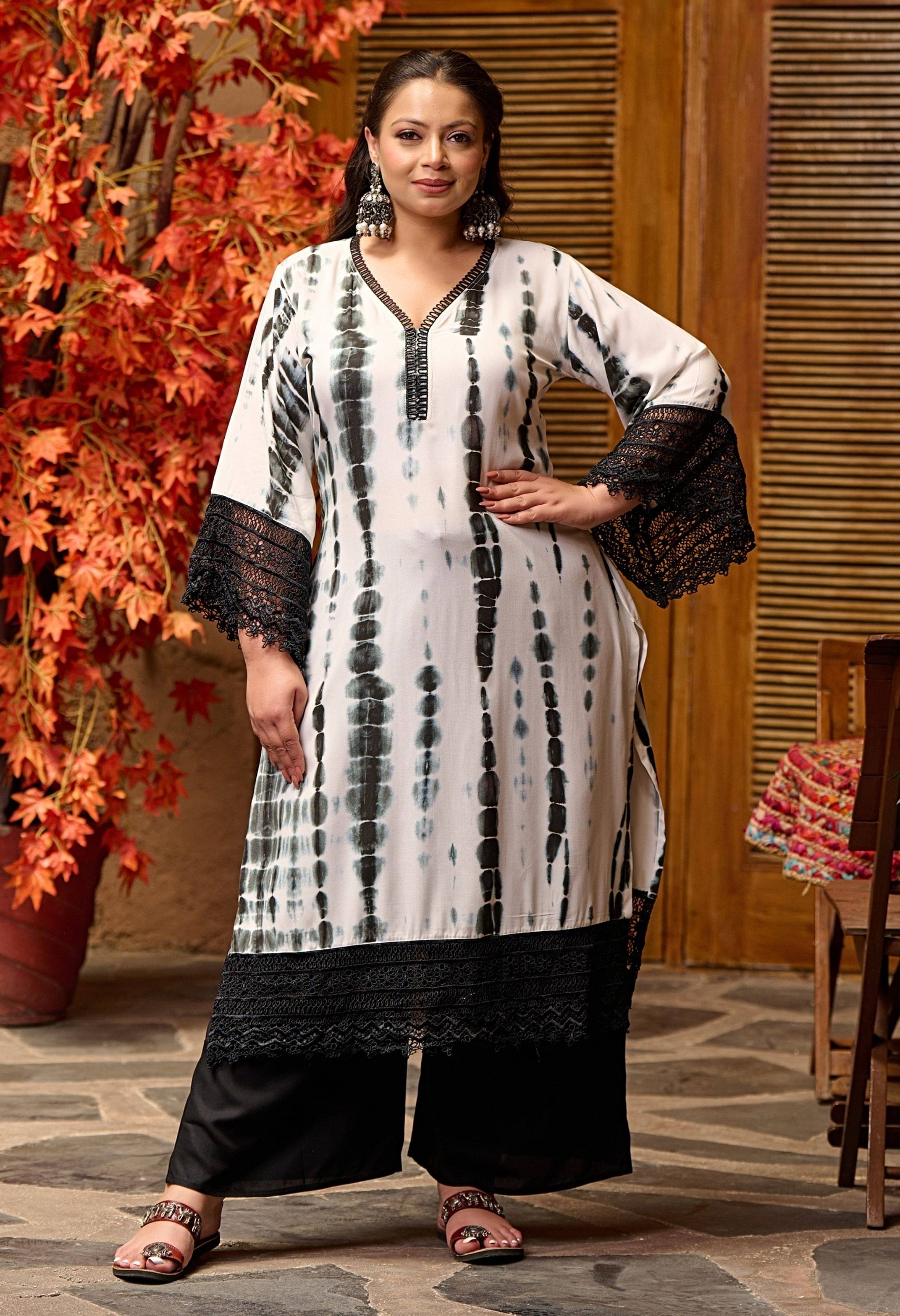 PrettyPlus by Desinoor.com Rayon Dyed Kurti With Palazzo Women's Stitched Salwar Suit - White ( Pack of 1 )     			PrettyPlus by Desinoor.com Rayon Dyed Kurti With Palazzo Women's Stitched Salwar Suit - White ( Pack of 1 )