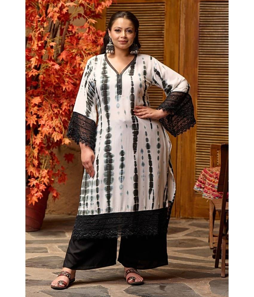     			PrettyPlus by Desinoor.com Rayon Dyed Kurti With Palazzo Women's Stitched Salwar Suit - White ( Pack of 1 )