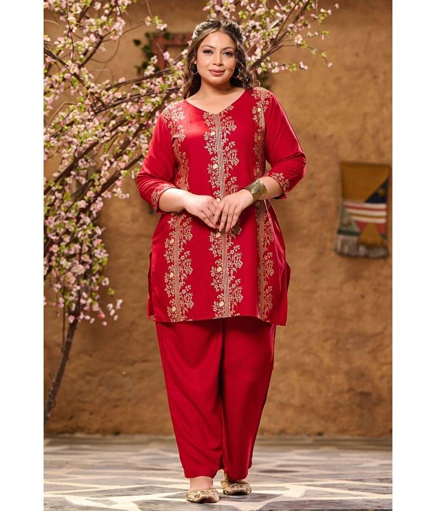 PrettyPlus by Desinoor.com Women Tunic Trouser Co-Ord Set ( Pack of 1 , Red ) PrettyPlus by Desinoor.com Women Tunic Trouser Co-Ord Set ( Pack of 1 , Red )