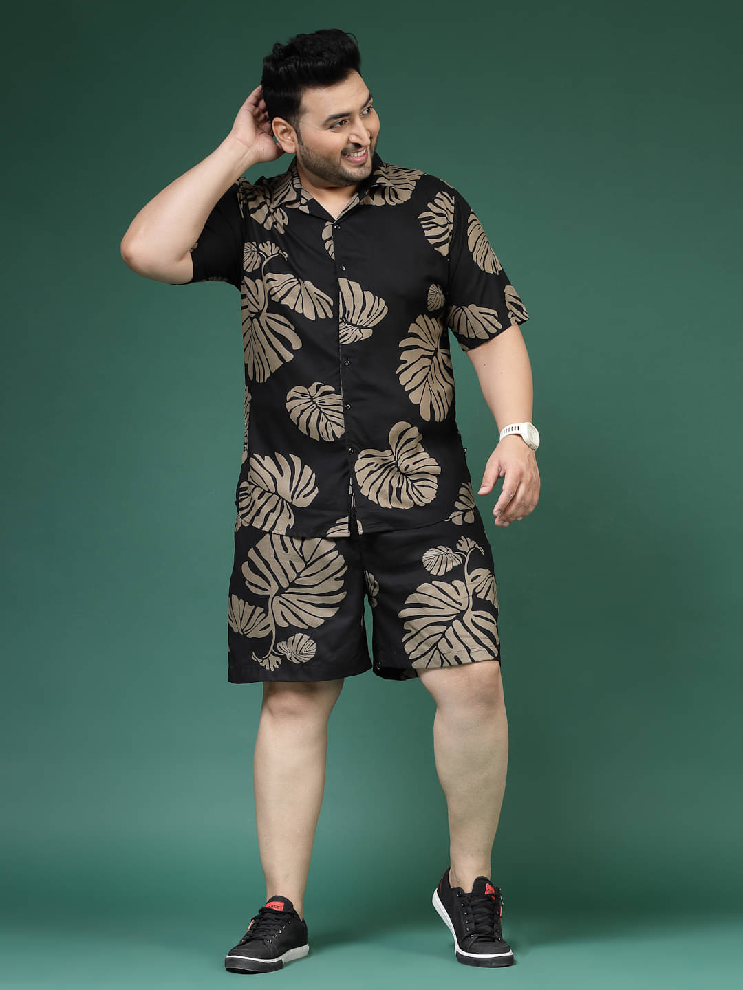     			Rigo Men's Shirt With Shorts Co-Ords Set ( Pack of 1 , Black )