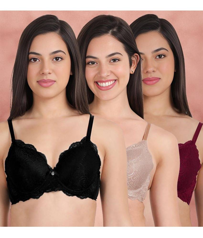 Susie Pack of 3 Nylon Lightly Padded Women's Push Up Bra ( Multicolor ) susi-c3b-1452 Susie Pack of 3 Nylon Lightly Padded Women's Push Up Bra ( Multicolor ) susi-c3b-1452