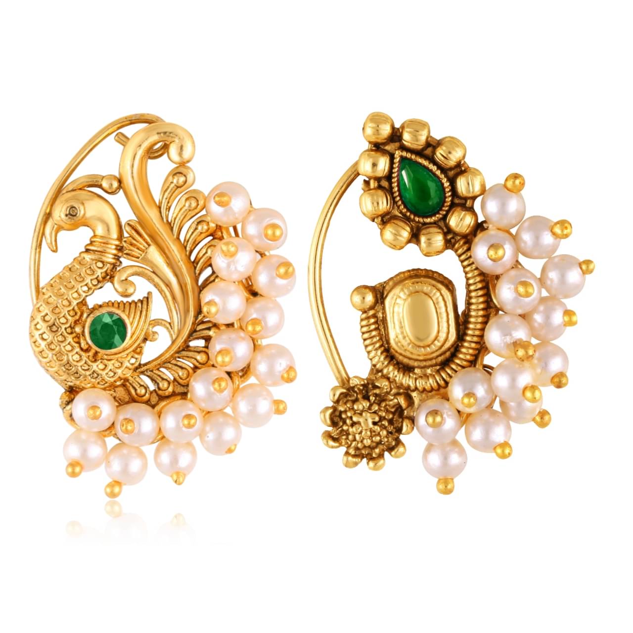 Vivastri's Premium Gucchedar Maharashtrian/Peackock Styled Nosepin Combo Set Of 2 For Ladies-VIVA1134-1166NTH-Press-Green     			Vivastri's Premium Gucchedar Maharashtrian/Peackock Styled Nosepin Combo Set Of 2 For Ladies-VIVA1134-1166NTH-Press-Green