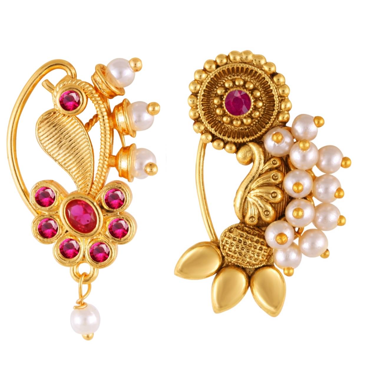     			Vivastri's Premium Gucchedar Maharashtrian/Peackock Styled Nosepin Combo Set Of 2 For Ladies-VIVA1152-1172NTH-Press-Mult