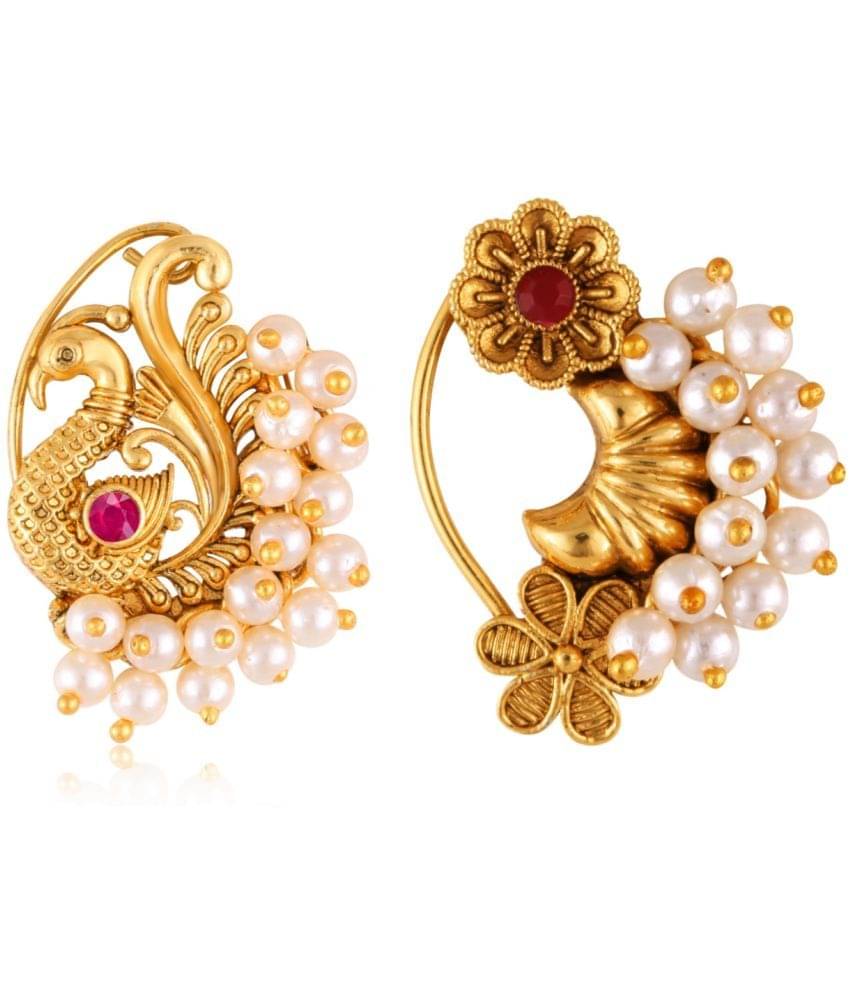     			Vivastri's Premium Gucchedar Maharashtrian/Peackock Styled Nosepin Combo Set Of 2 For Ladies-VIVA1134-1179NTH-Press-Red