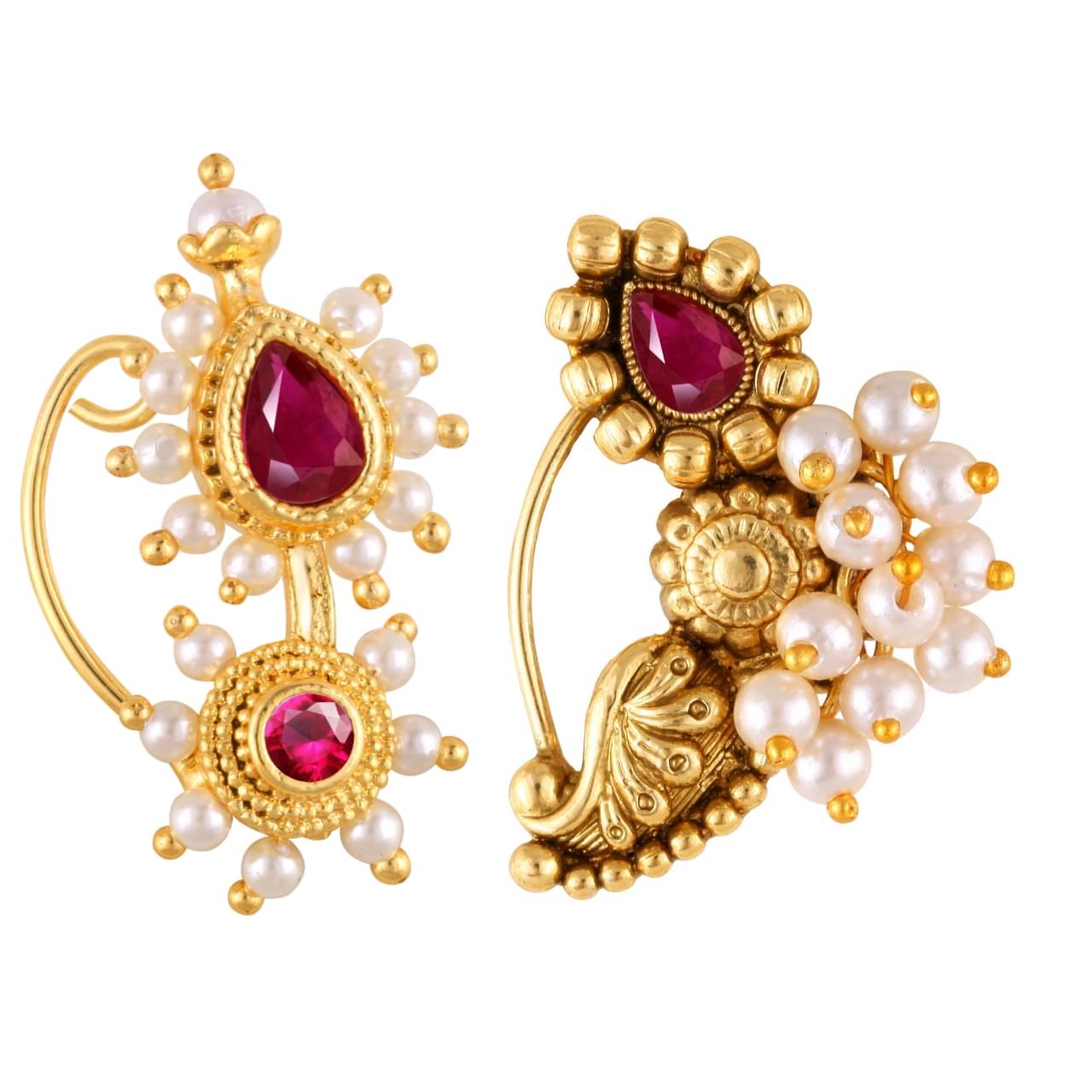 Vivastri's Premium Gucchedar Maharashtrian/Peackock Styled Nosepin Combo Set Of 2 For Ladies-VIVA1165-1171NTH-Press-Red Vivastri's Premium Gucchedar Maharashtrian/Peackock Styled Nosepin Combo Set Of 2 For Ladies-VIVA1165-1171NTH-Press-Red