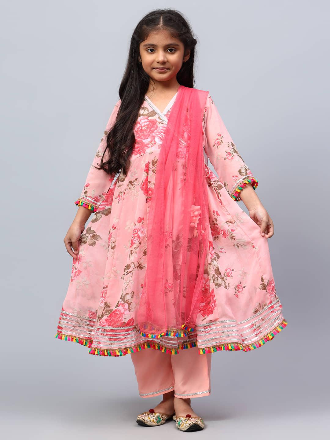 ZARISTAA Girls Georgette Kurti Legging Set ( Pack of 1 , Pink )