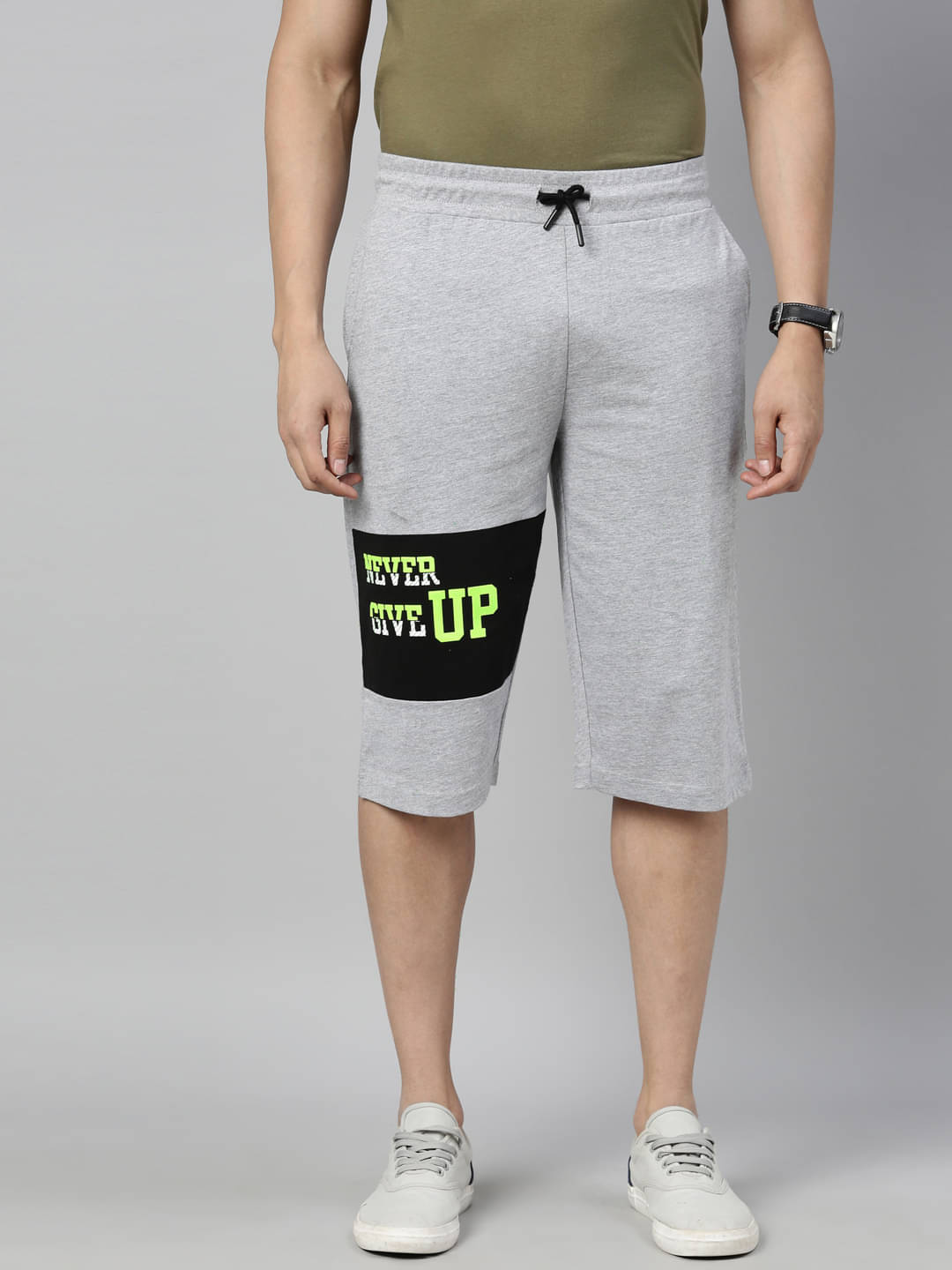     			3PIN Grey Cotton Men's Three-Fourths ( Pack of 1 )