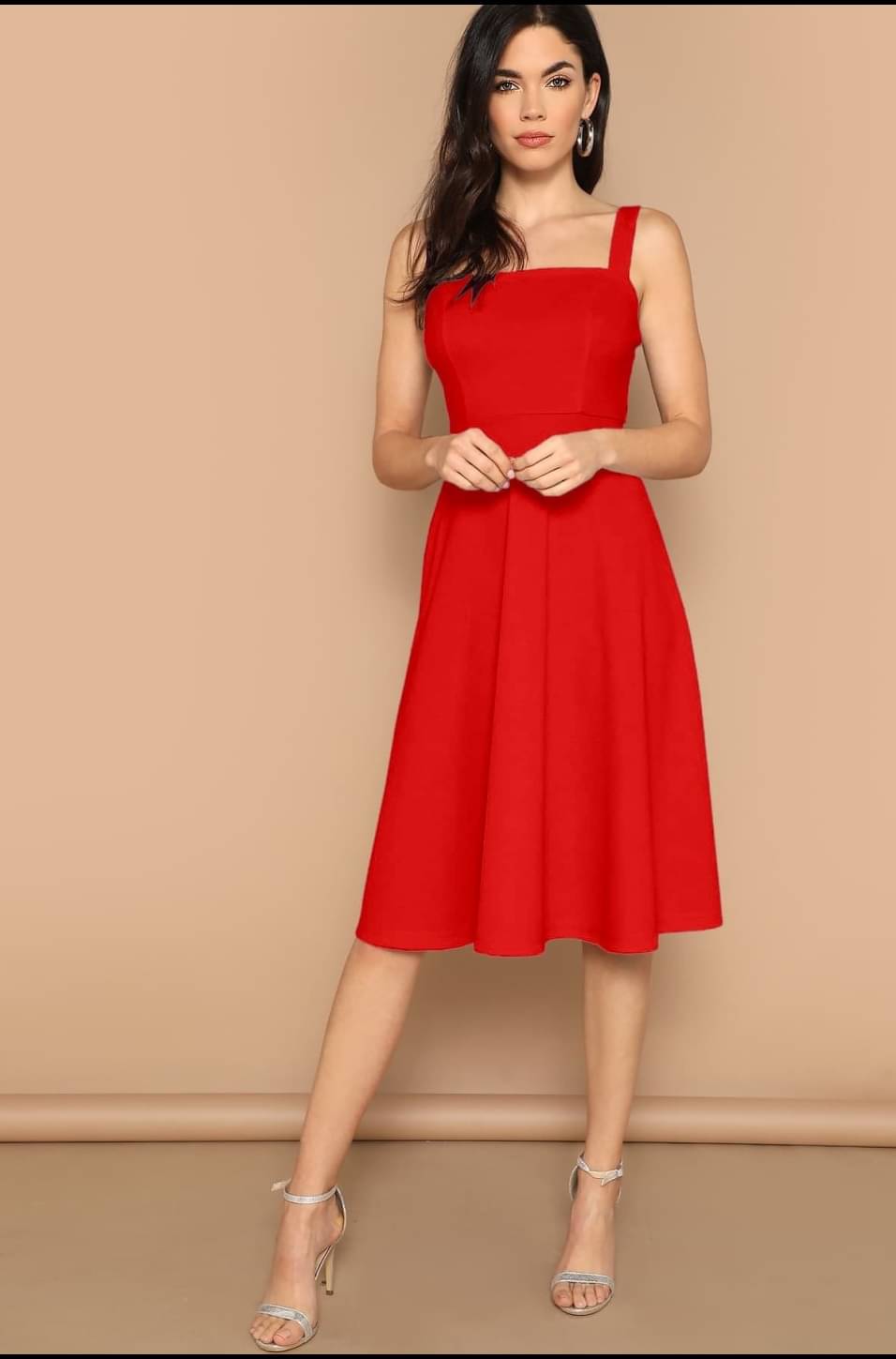     			ASHISH PRINT Women Rayon Solid A-line Dress ( Red )
