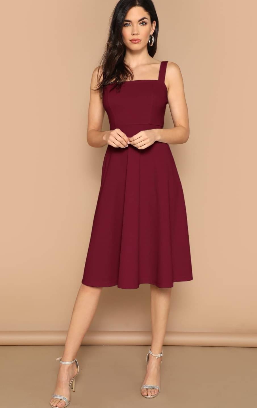     			ASHISH PRINT Women Rayon Solid A-line Dress ( Wine )