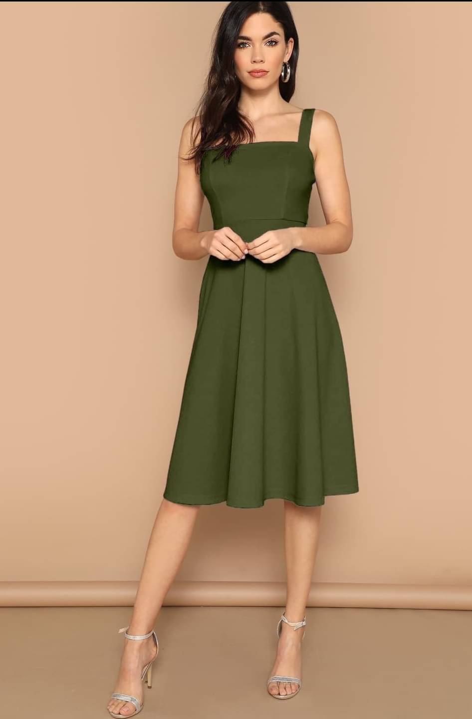     			ASHISH PRINT Women Rayon Solid A-line Dress ( Green )