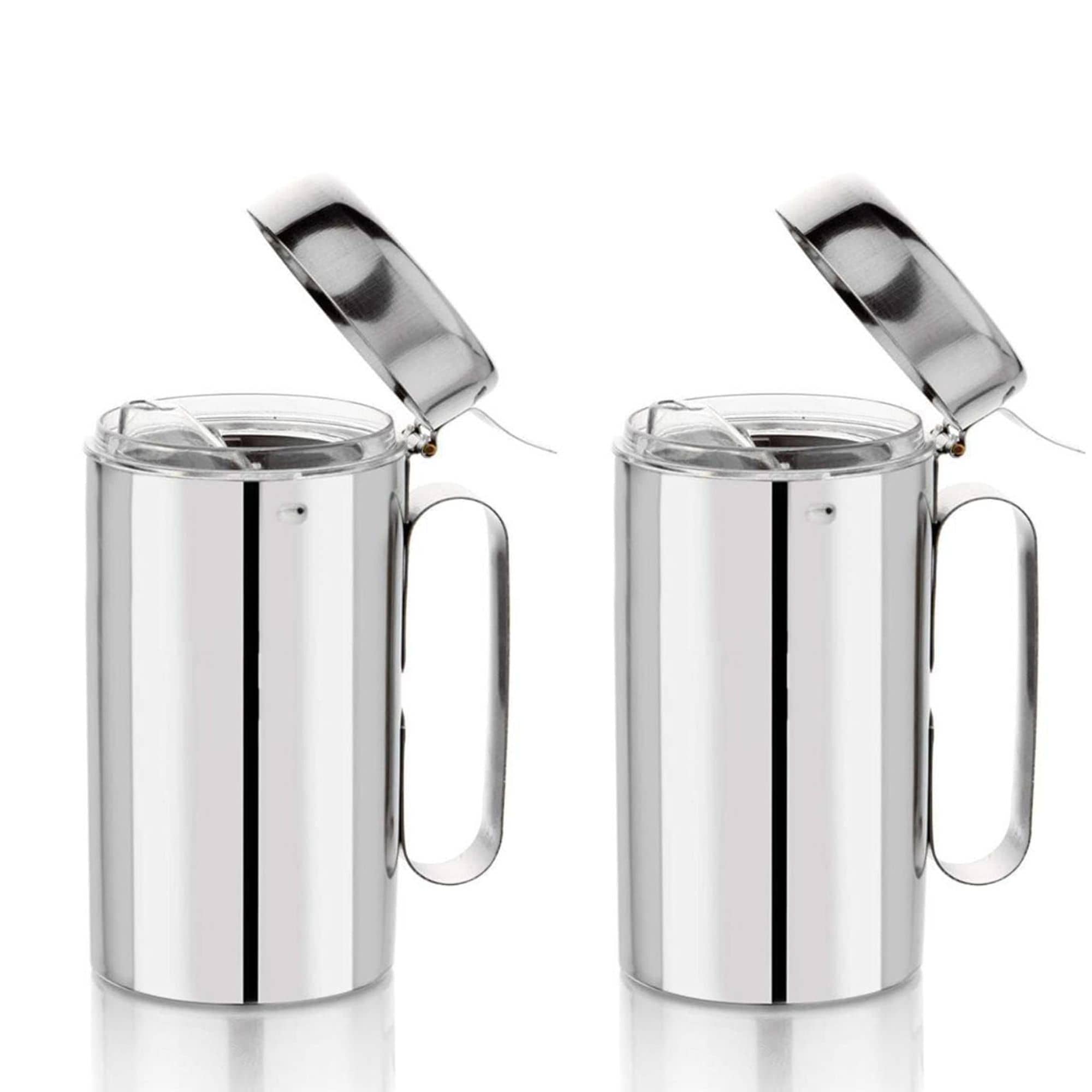 ATROCK Oil Dispenser 1litre Steel Silver Oil Container ( Set of 2 )