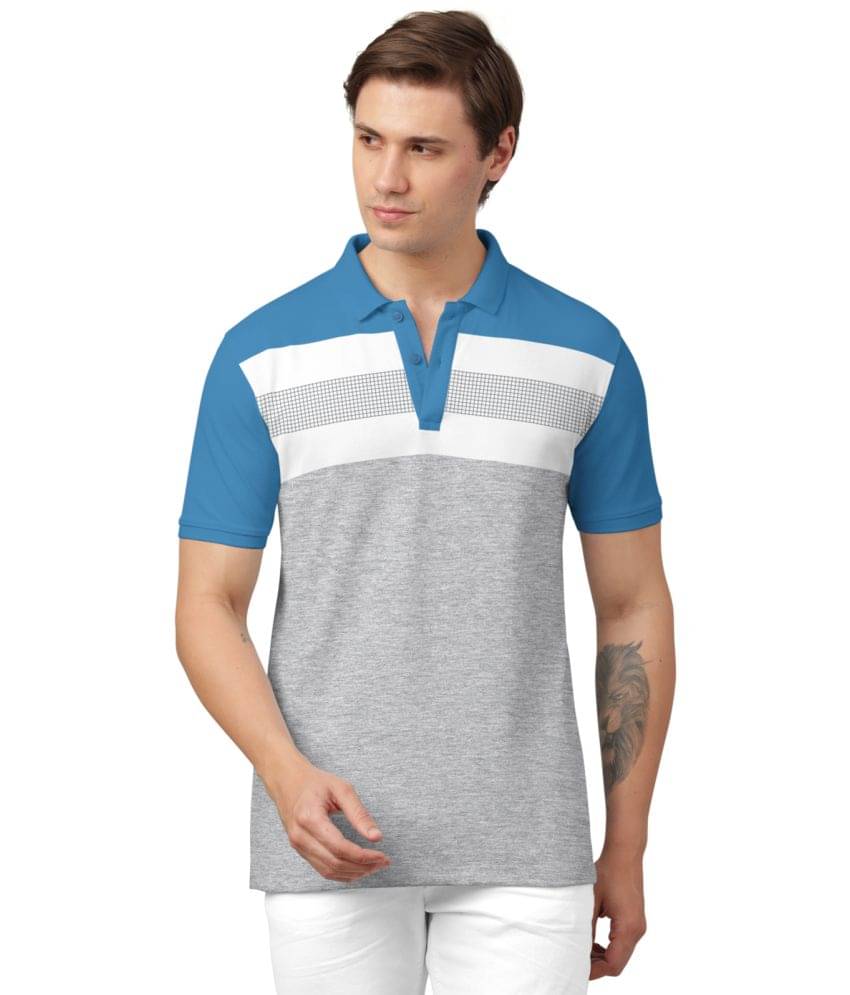     			BULLMER Pack of 1 Cotton Blend Regular Fit Colorblock Half Sleeves Men's Polo T Shirt ( Turquoise )