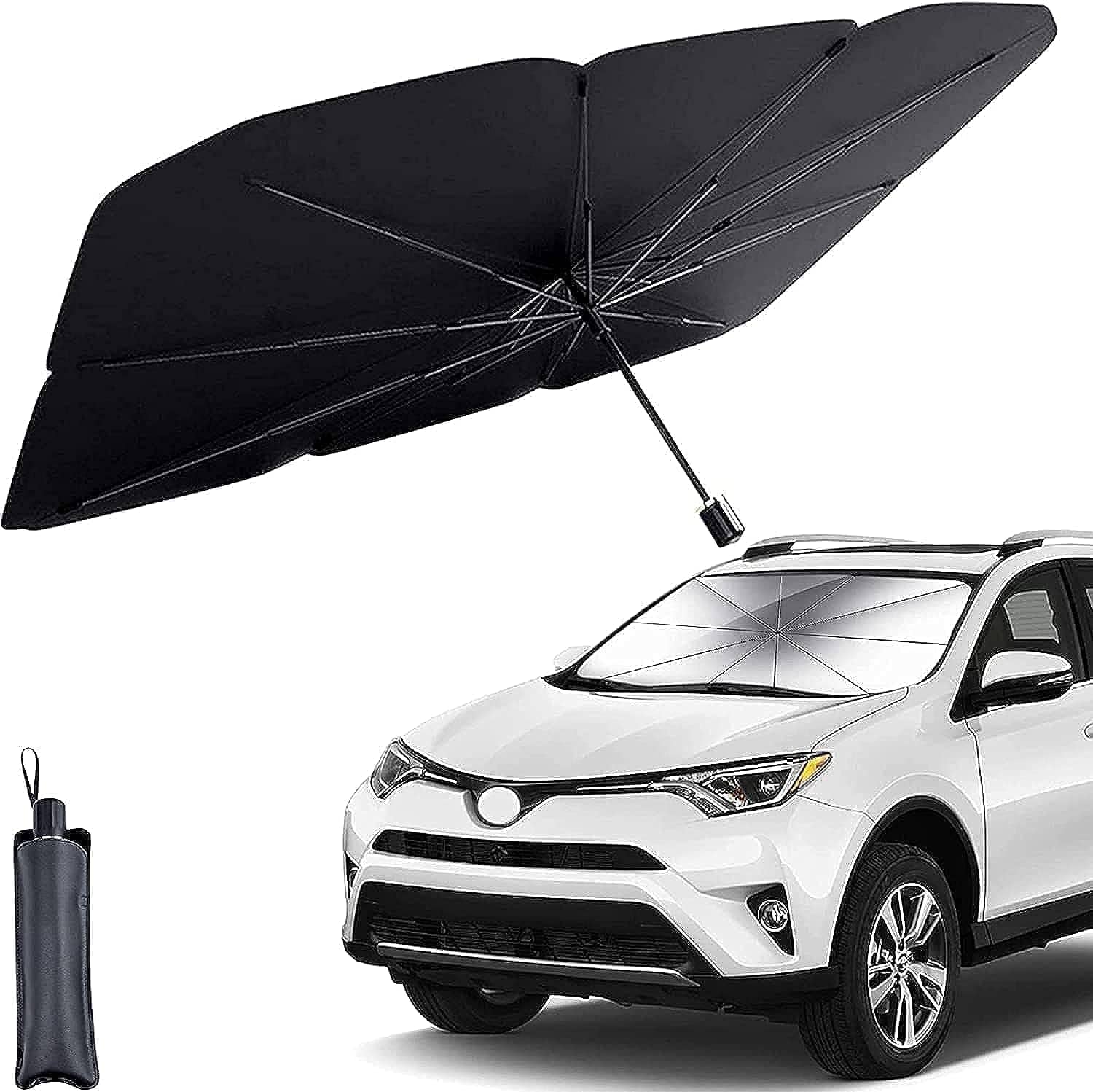 EIGHTEEN ENTERPRISE Car Sun Shade Windshield Cover, Umbrella Windshield Sun Shade for Car Front Window，Sun Protection & Heat Insulation Foldable Sun Shade，Full Cover Sun Shade for Most Vehicles.