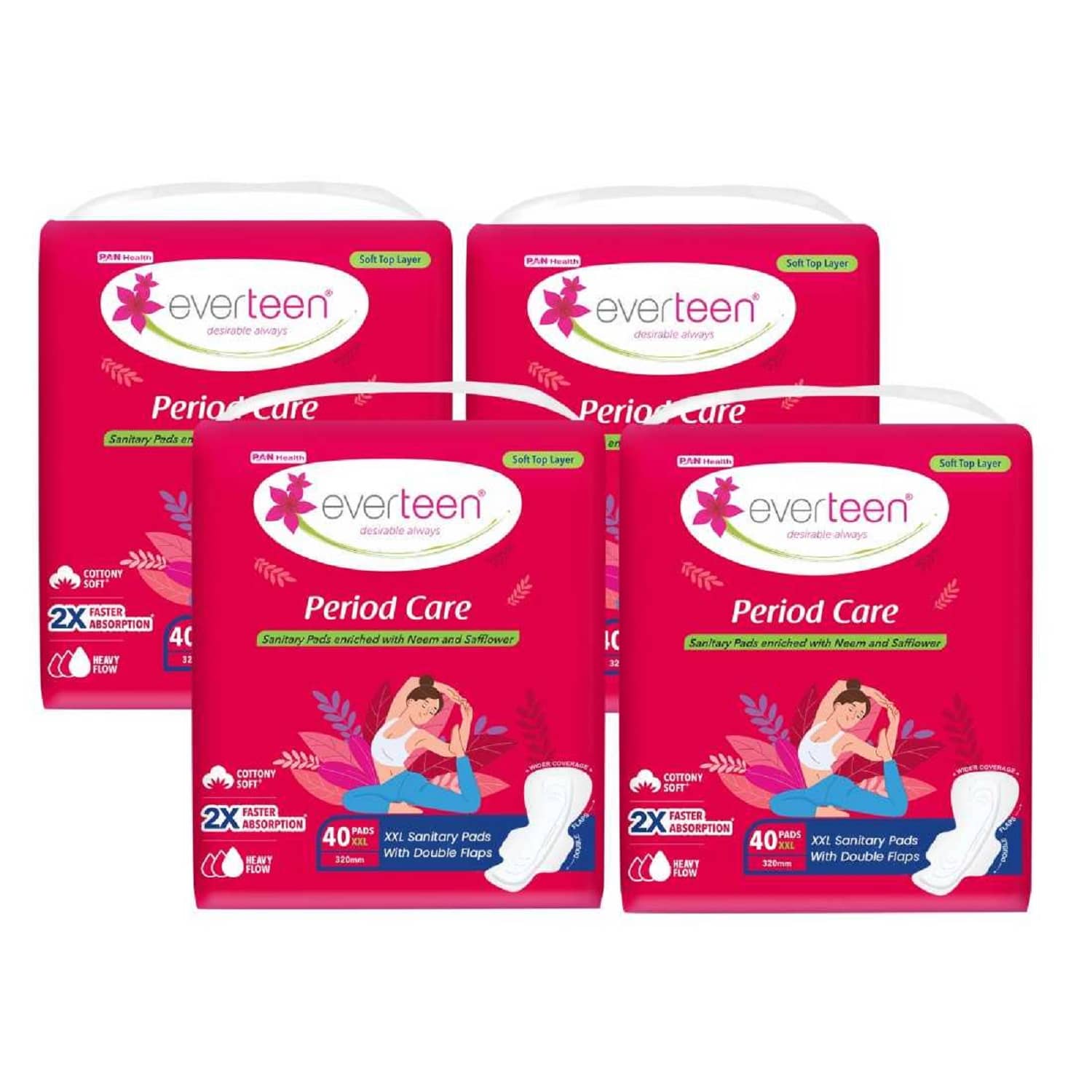 everteen Period Care XXL Soft 40 Sanitary Pads 320mm - 4 Packs (40 Pads Each)