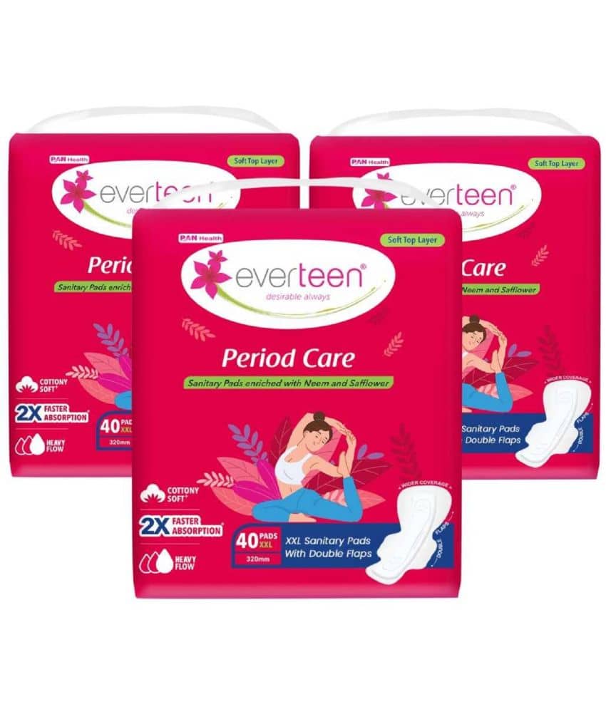 everteen Period Care XXL Soft 40 Sanitary Pads 320mm - 3 Packs (40 Pads Each)