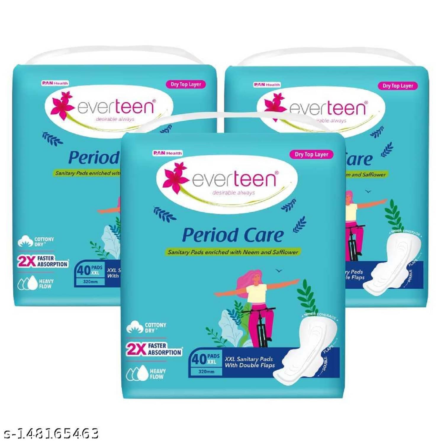 everteen Period Care XXL Dry 40 Sanitary Pads 320mm - 3 Packs (40 Pads Each)