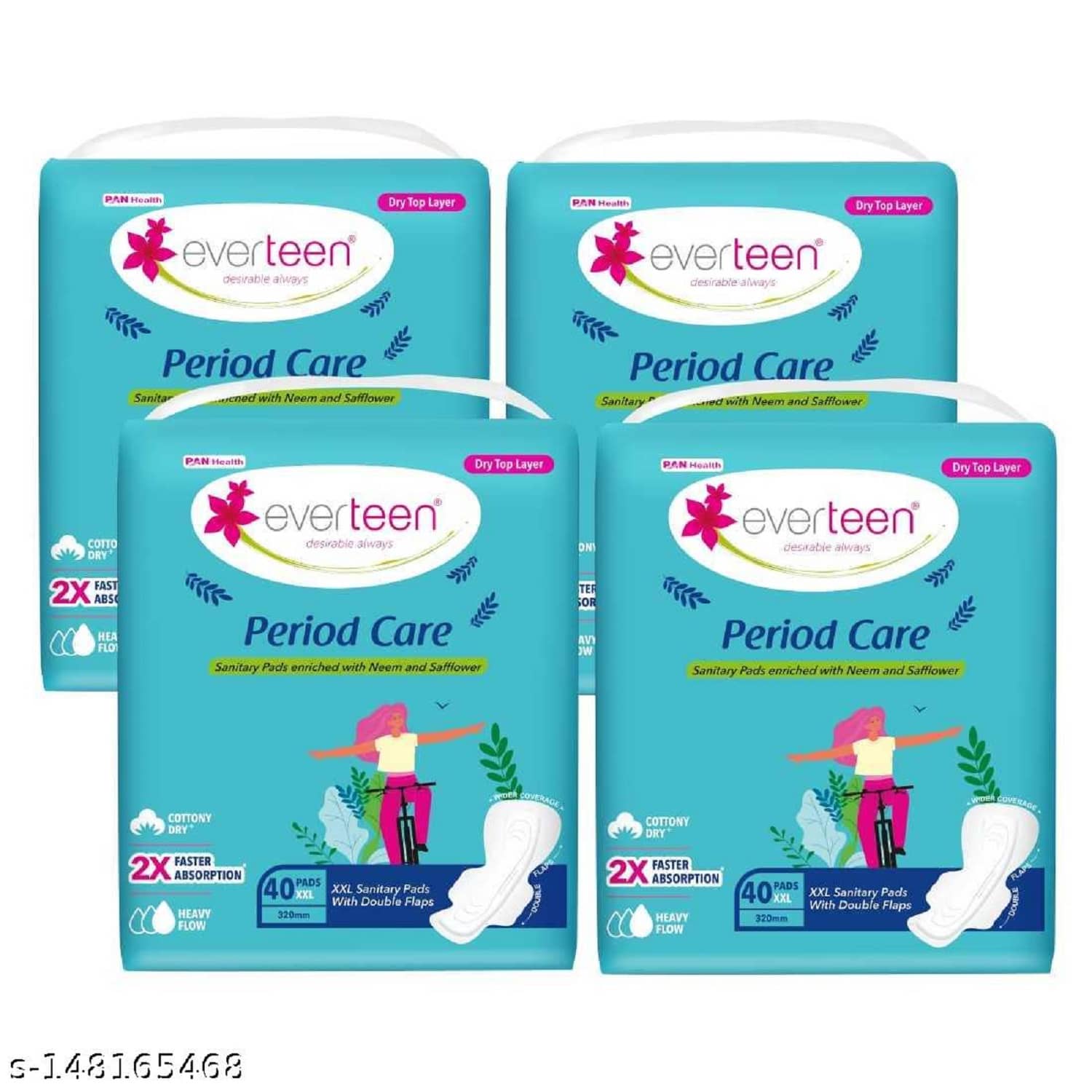 everteen Period Care XXL Dry 40 Sanitary Pads 320mmr - 4 Packs (40 Pads Each)