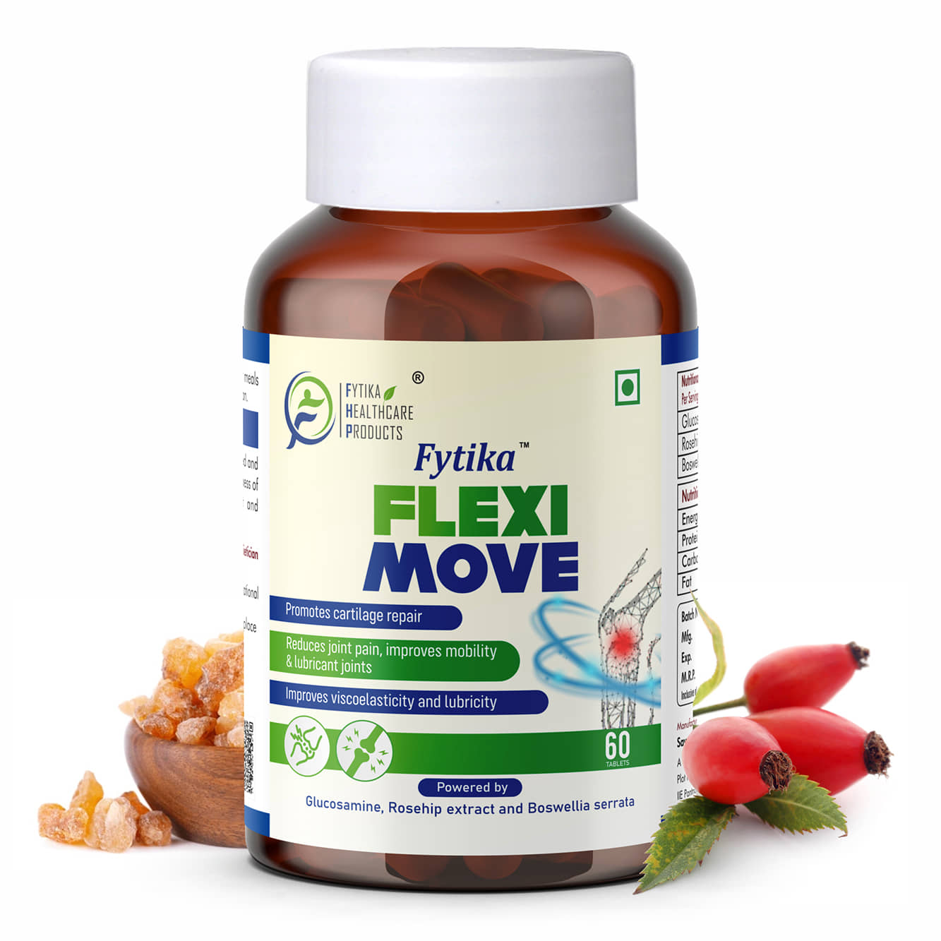 Fytika Flexi Move| Glucosamine, Rosehip Powder extract-60 Tablets