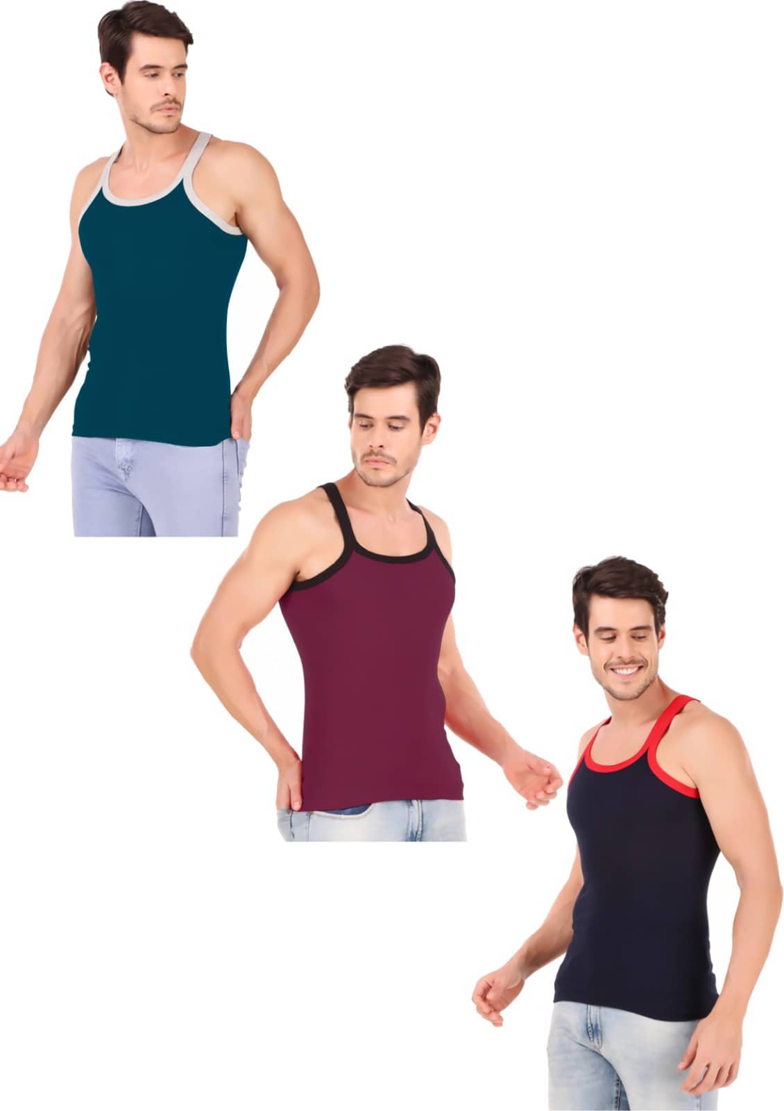Hap Kings Pack of 3 Cotton Sleeveless vest For Men ( Multi ) - Nightwear & Loungewear | Buy online on ZillyBuy